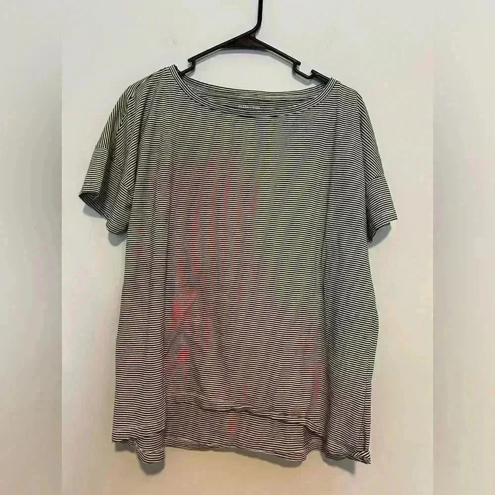 Eileen Fisher Womens Shirt XS Stripe Flowy Organic Cotton Black and White